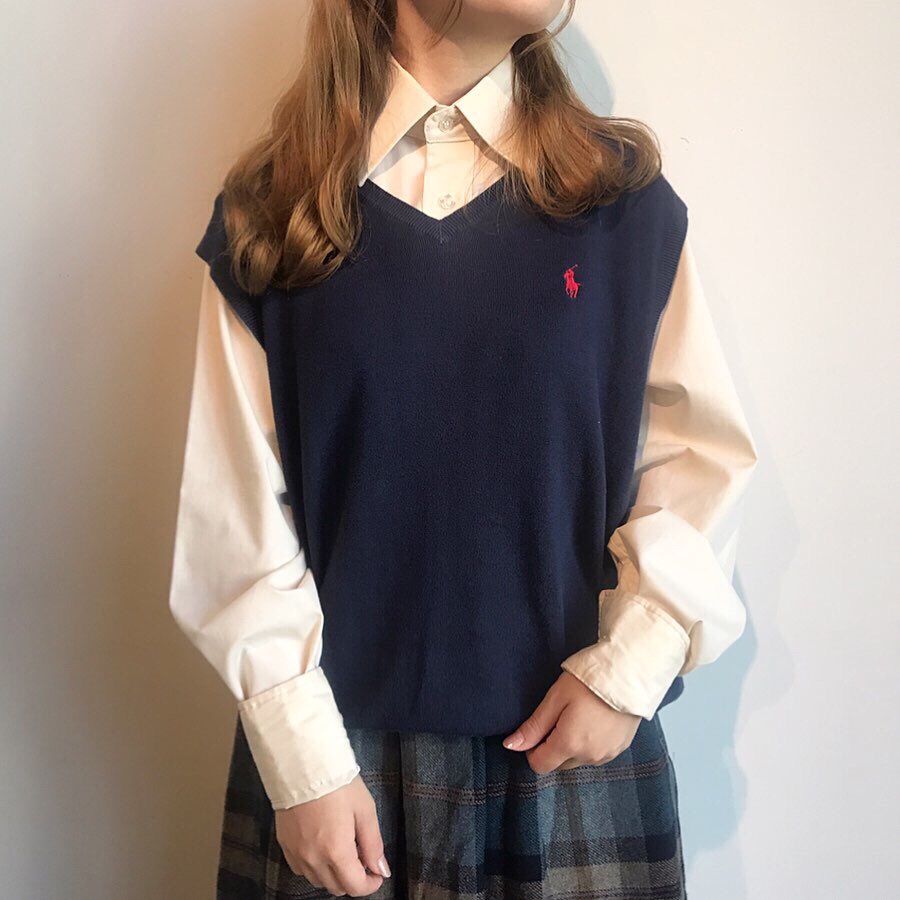 90s ralph lauren logo knit vest, 80s L/S plain shirt