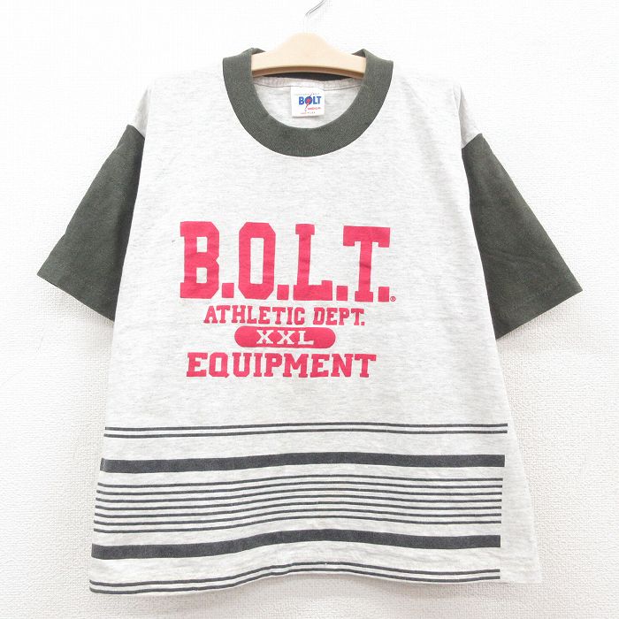 古着 ライトニングボルト 半袖 ビンテージ Tシャツ キッズ ボーイズ 子供服 90年代 90s ビッグロゴ コットン クルーネック USA製 グレー  霜降り他 【spe】 23jul04