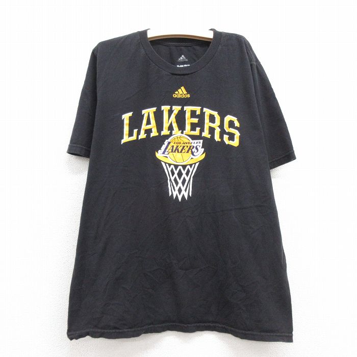 古着 アディダス adidas 半袖 Tシャツ キッズ ボーイズ 子供服 NBA ロサンゼルスレイカーズ コットン クルーネック 黒 ブラック  バスケットボール 23jul12