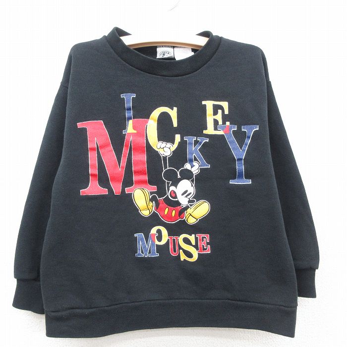 古着 長袖 スウェット キッズ ボーイズ 子供服 90年代 90s ディズニー DISNEY ミッキー MICKEY MOUSE クルーネック  USA製 黒 ブラック 【spe】 23sep08