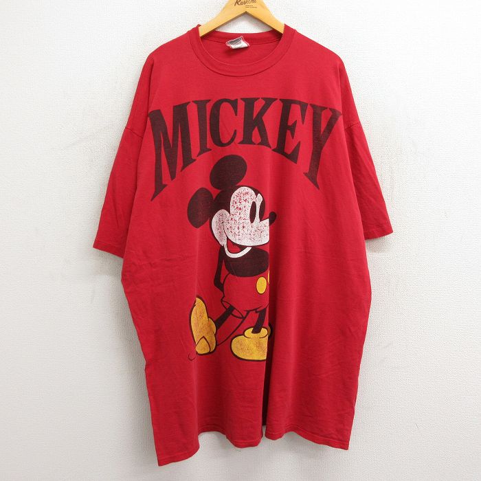 Tシャツ/カットソー(半袖/袖なし)90s USA製 ディズニーオフィシャル ミッキー 両面プリント 半袖Tシャツ