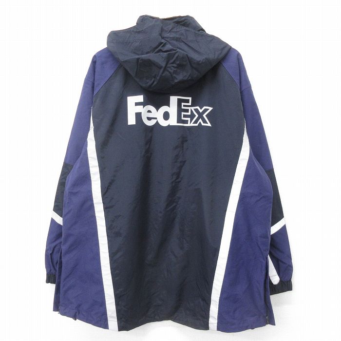 XL 古着 長袖 ナイロン ジャケット パーカー メンズ フェデックス FedEx リフレクター 大きいサイズ ロング丈 黒他 【spe】