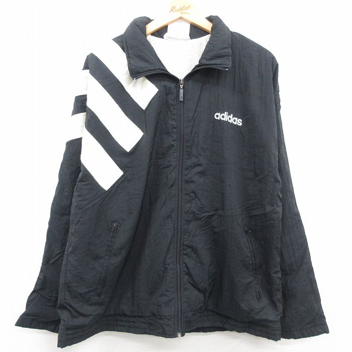 YK96【US輸入】adidas 厚手ナイロンジャケット【メンズL】黒 90年代-