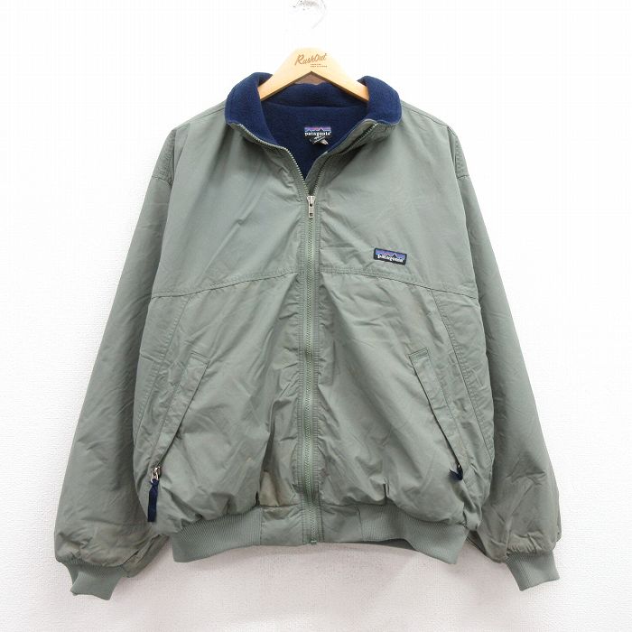 古着通販 XL☆古着 長袖 パタゴニア patagonia ナイロン シェルド シンチラ ジャケット メンズ 90年代 90s 大きいサイズ USA製  緑系 内側フリース【spe】