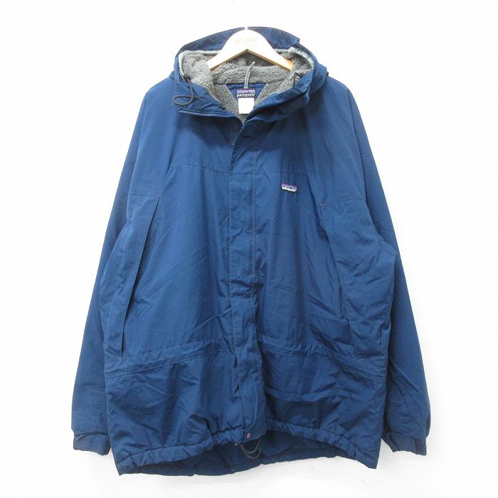 古着通販 XL☆古着 長袖 パタゴニア patagonia インファーノ ジャケット パーカー メンズ 00年代 00s 大きいサイズ ロング丈 紺  内側ボア【spe】