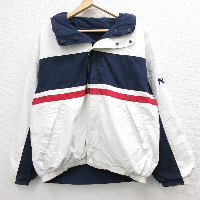 【ノーティカ】セーリングジャケット　90s　デカロゴ刺繍　フード収納式　Ｌサイズ