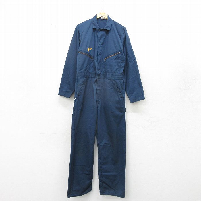 W38★古着 ディッキーズ Dickies 長袖 ワーク ツナギ メンズ 80年代 80s タロン 紺 ネイビー 23oct20 中古 オールインワン  ボトムス