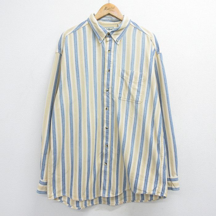 Leeヴィンテージ古着90sストライプシャツ長袖コットン100%ベージュXL秋服-