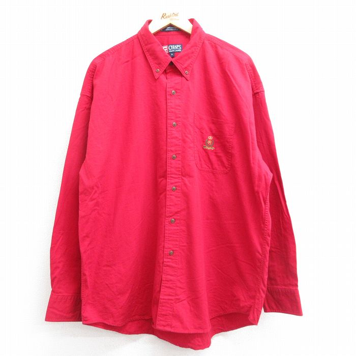 XL 古着 チャップス ラルフローレン 長袖 ブランド シャツ メンズ 90年代 90s ワンポイントロゴ 大きいサイズ コットン ボタンダウン 赤