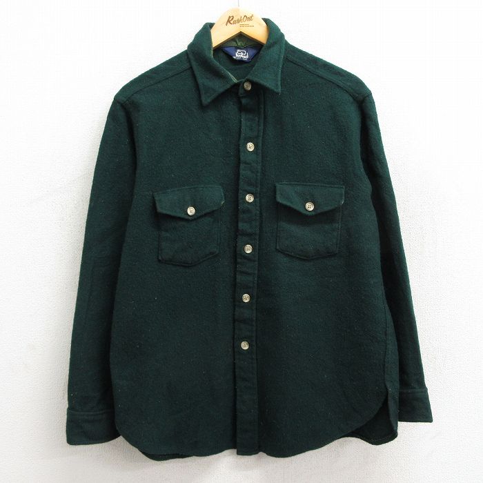 L★古着 ウールリッチ WOOLRICH 長袖 ウール シャツ メンズ 80年代 80s USA製 濃緑 グリーン 23nov01 中古 トップス