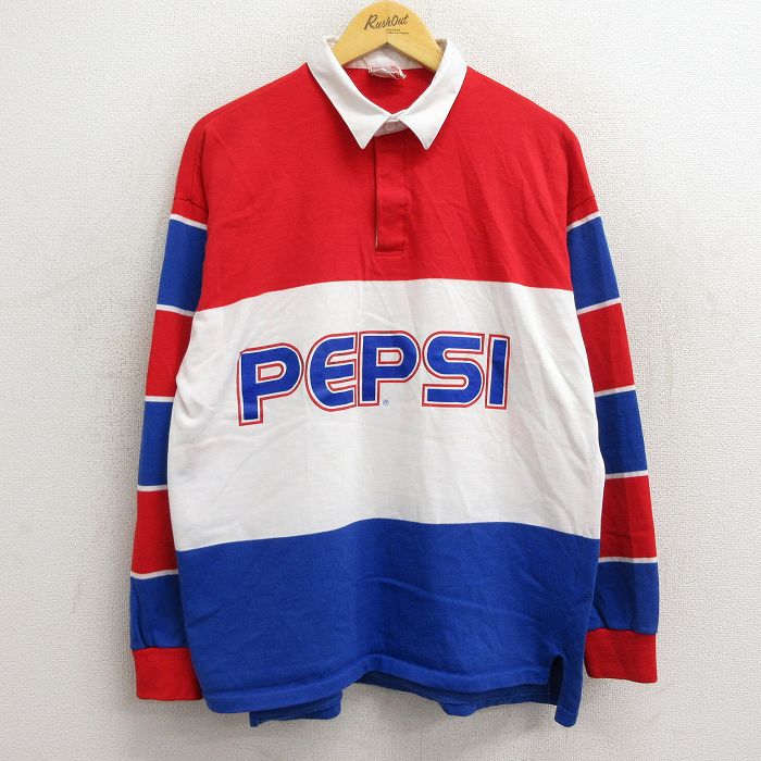 古着通販 L☆古着 長袖 ラガー シャツ メンズ 90年代 90s ペプシ PEPSI