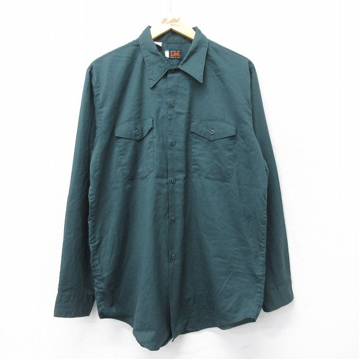 トップス70s USA製 リー 半袖 ワーク シャツ L ビンテージ 緑 ノーアイロン