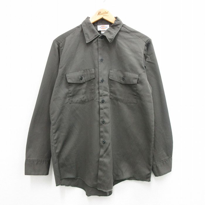 M★古着 ディッキーズ Dickies 長袖 ワーク シャツ メンズ 90年代 90s 濃グレー 24may07 中古 トップス