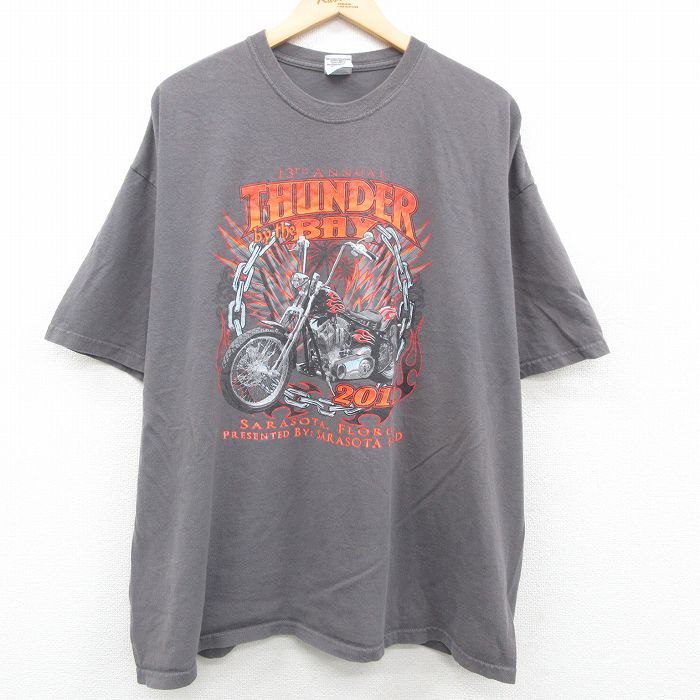 古着通販 XL☆古着 半袖 Tシャツ メンズ バイク ヤシの木 企業広告