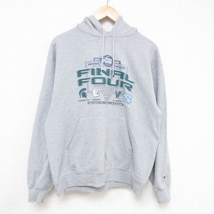 L★古着 チャンピオン Champion 長袖 スウェット パーカー メンズ 00年代 00s NCAA FINAL FOUR デトロイト グレー  霜降り 23dec18 中古 スエット トレーナー トップス