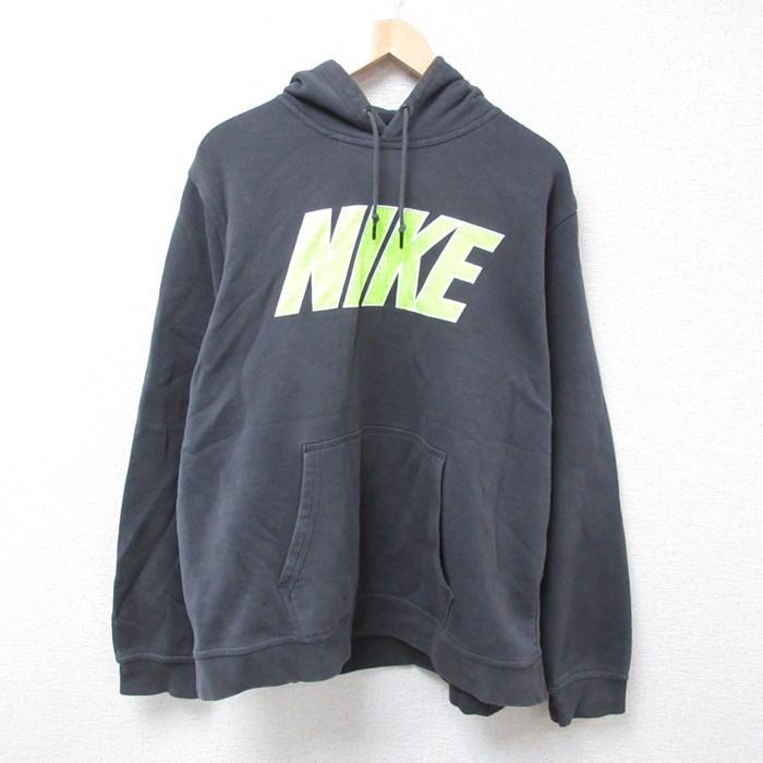 XL★古着 ナイキ NIKE 長袖 スウェット パーカー メンズ ビッグロゴ 大きいサイズ 濃グレー 23dec19 中古 スエット トレーナー  トップス