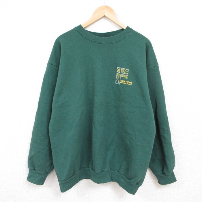 XL★古着 長袖 スウェット メンズ 90年代 90s NEW HOPE 太陽 クルーネック USA製 緑 グリーン 23dec25 中古 スエット  トレーナー トップス