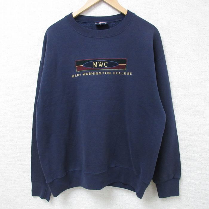 古着通販 XL☆古着 ジャンスポーツ 長袖 スウェット メンズ 90年代 90s MWC 刺繍 クルーネック USA製 紺