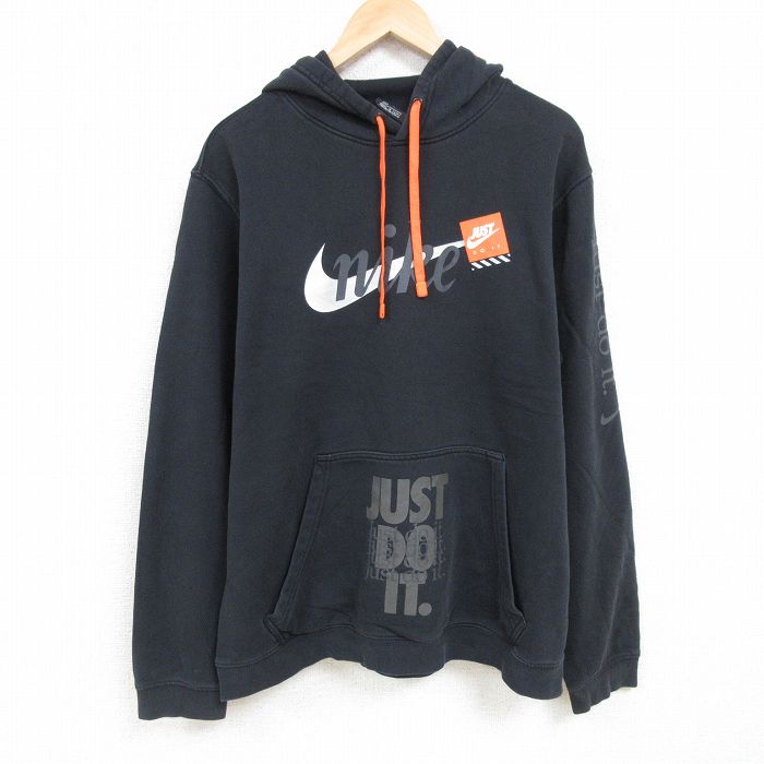 古着通販 XL☆古着 ナイキ NIKE 長袖 スウェット パーカー メンズ 00年代 00s ビッグロゴ JUST DO IT 大きいサイズ 黒