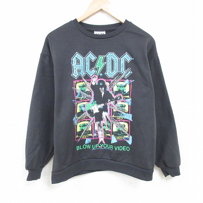 古着通販 XL☆古着 長袖 ロック バンド スウェット メンズ 00年代 00s ACDC ポリエステル クルーネック 黒