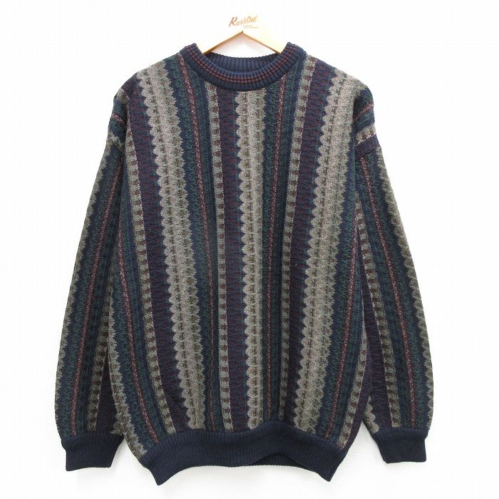 90s vintage セーター 無地 濃紺 クルーネック ケーブル - ニット/セーター