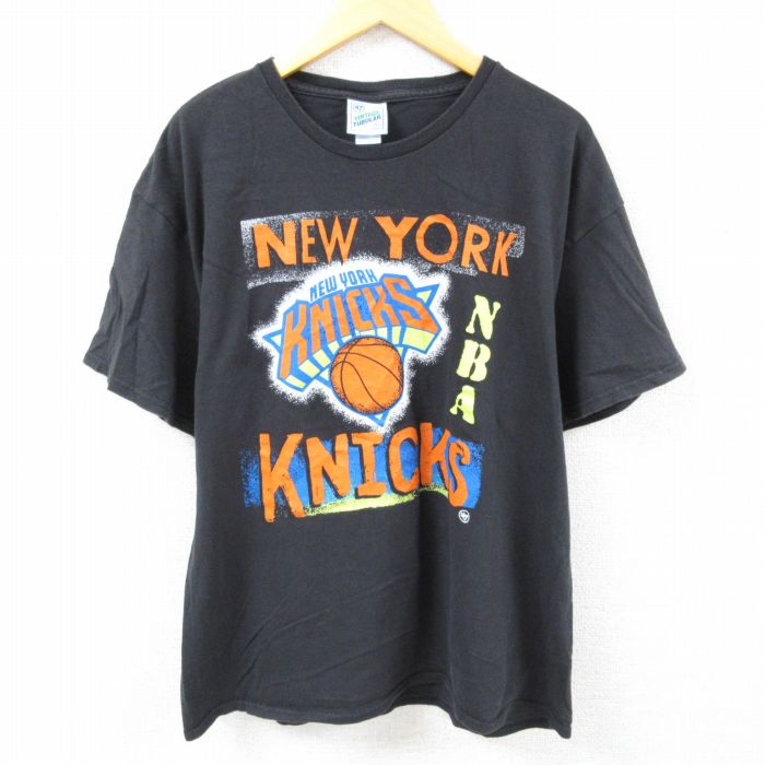 XL★古着 半袖 Tシャツ メンズ NBA ニューヨークニックス コットン クルーネック 黒 ブラック バスケットボール 23jun01 中古