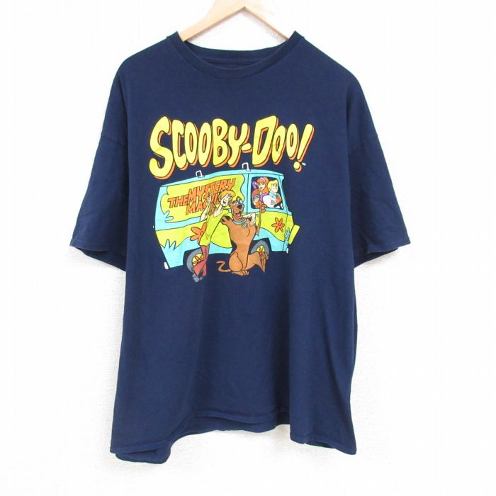 XL★古着 半袖 Tシャツ メンズ アニメ スクービードゥー シャギー フレッド ダフネ ヴェルマ 大きいサイズ コットン クルーネック 紺 ネイビー  23jul17 中古