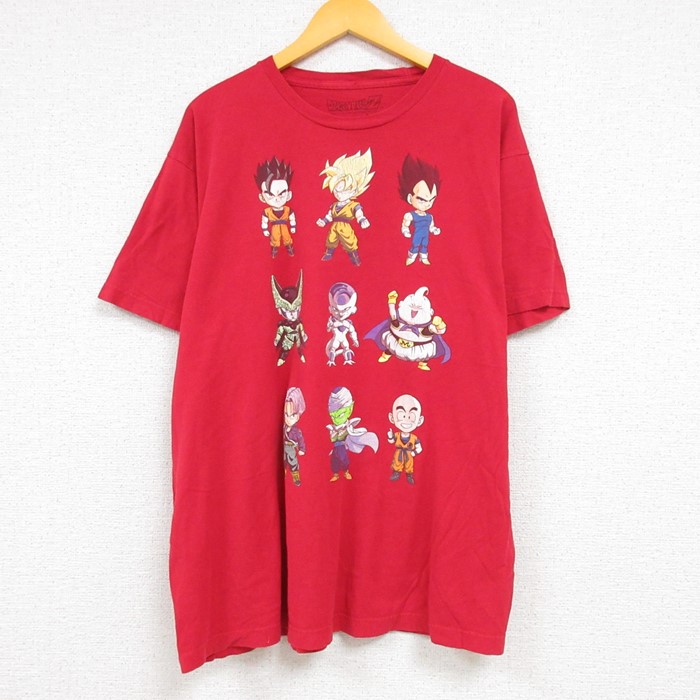 XL★古着 半袖 Tシャツ メンズ アニメ ドラゴンボールZ 孫悟空 コットン クルーネック 赤 レッド 23aug08 中古