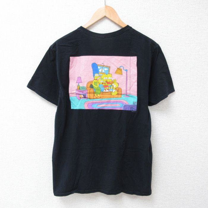 L★古着 半袖 Tシャツ メンズ アニメ ザ シンプソンズ コットン クルーネック 黒 ブラック 24mar18 中古