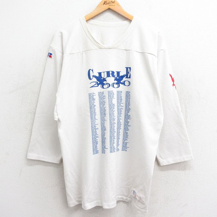 古着通販 XL☆古着 ラッセル 長袖 ビンテージ フットボール Tシャツ