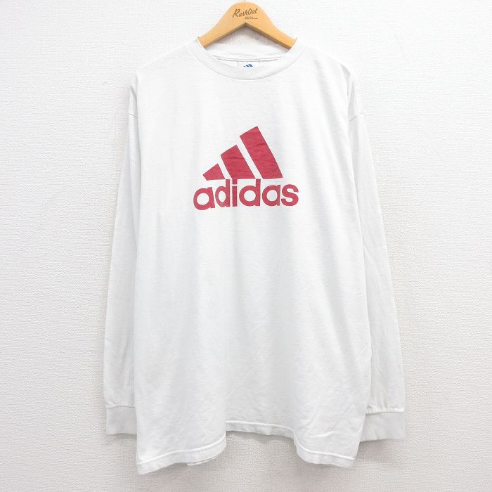 XL★古着 アディダス adidas 半袖 ビンテージ Tシャツ メンズ 90年代 90s ビッグロゴ 大きいサイズ コットン クルーネック USA製  白 ホワイト 24may09 中古