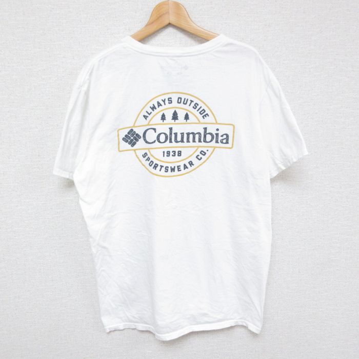 L★古着 コロンビア COLUMBIA Columbia 半袖 ブランド Tシャツ メンズ ビックロゴ コットン クルーネック 白 ホワイト  23aug19 中古