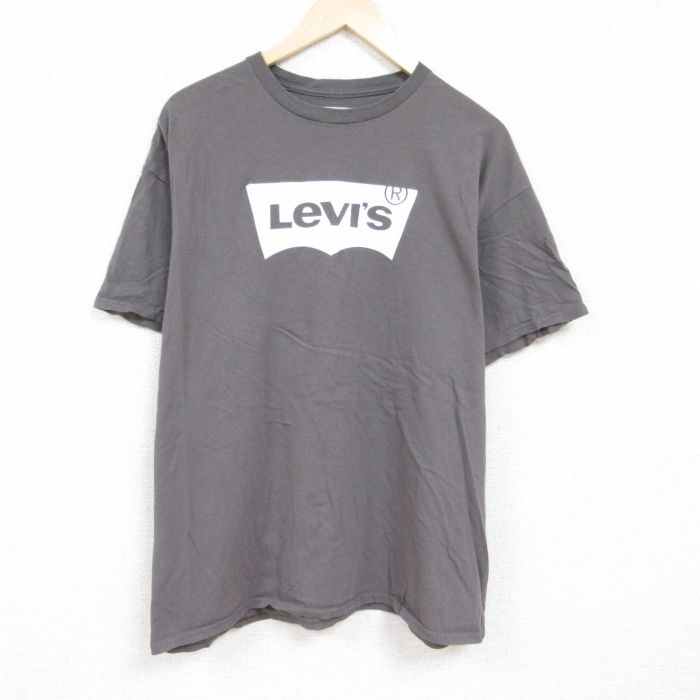 古着通販 XL☆古着 リーバイス Levis 半袖 ブランド Tシャツ メンズ ビッグロゴ 大きいサイズ コットン クルーネック グレー