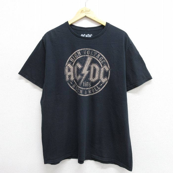 古着通販 XL☆古着 半袖 ロック バンド Tシャツ メンズ AC/DC コットン クルーネック 黒