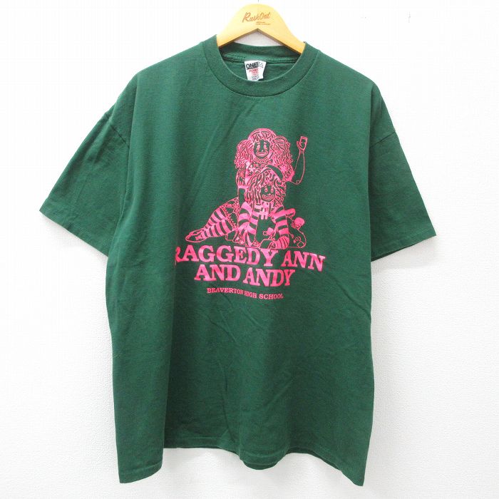 XL★古着 半袖 ビンテージ Tシャツ メンズ 90年代 90s ラガディアン&アンディ 大きいサイズ コットン クルーネック USA製 緑 グリーン  【spe】 23apr21 中古