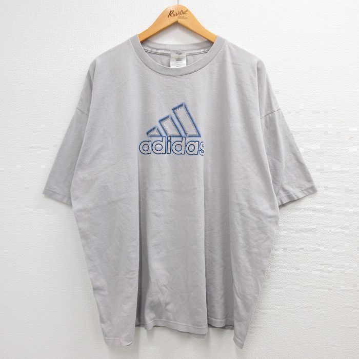 【30%OFF】XL★古着 アディダス adidas 半袖 ビンテージ Tシャツ メンズ 90年代 90s ビッグロゴ 大きいサイズ コットン  クルーネック USA製 グレー 霜降り 23jun09 中古