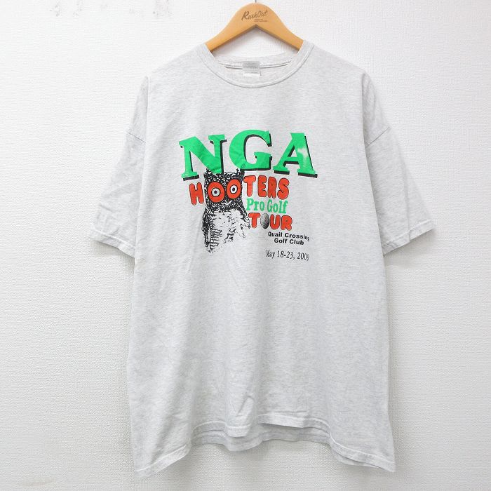 XL★古着 半袖 ビンテージ Tシャツ メンズ 00年代 00s NGA フーターズ プロゴルフツアー 大きいサイズ クルーネック 薄グレー 霜降り  23jul19 中古