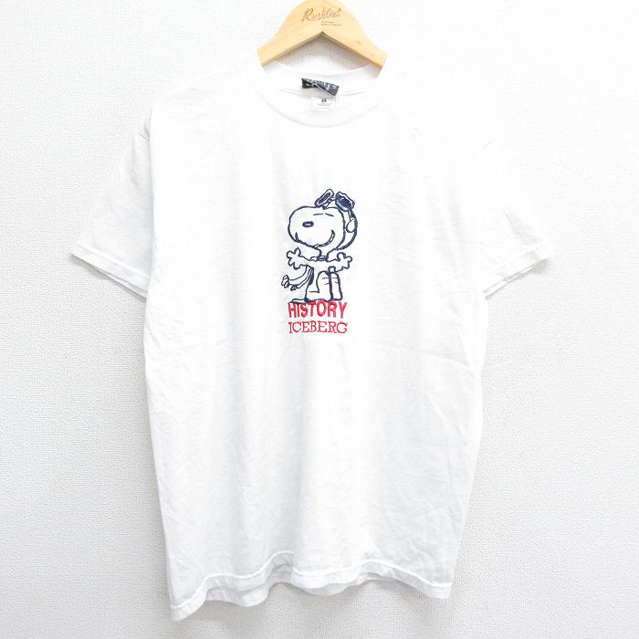 【30%OFF】L★古着 半袖 ビンテージ Tシャツ メンズ 00年代 00s ピーナッツ スヌーピー SNOOPY HISTORY 刺繍  クルーネック 白 ホワイト 23jul24 中古