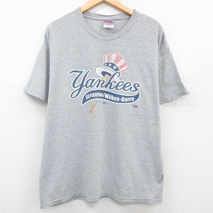 古着通販 XL☆古着 チャンピオン Champion 半袖 ビンテージ Tシャツ メンズ 00年代 00s MLB ニューヨークヤンキース  大きいサイズ クルーネック グレー 霜降り メジャーリーグ ベースボール 野球