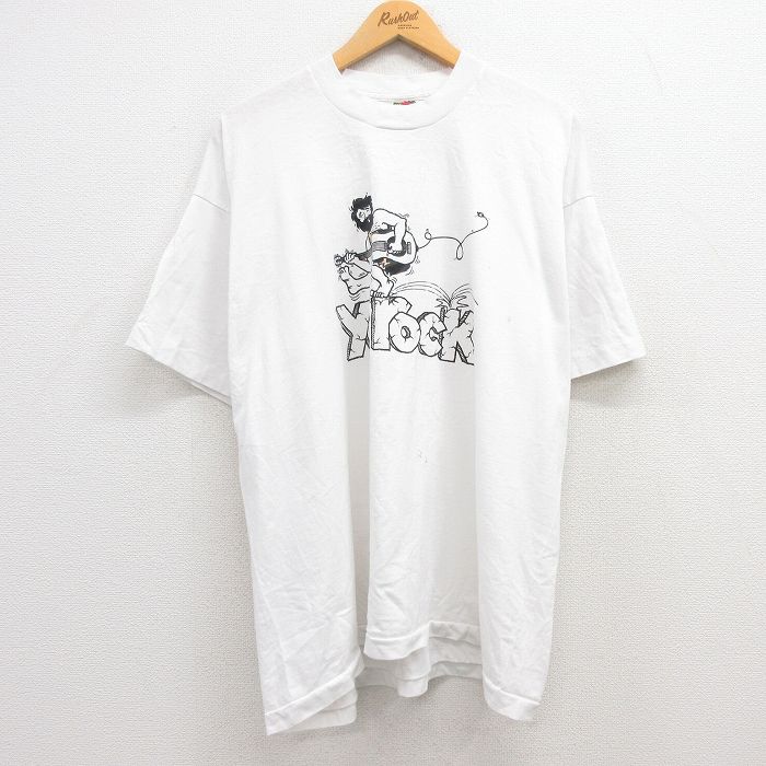 XL★古着 フルーツオブザルーム 半袖 ビンテージ Tシャツ メンズ 90年代 90s YOCK ギター 男性 大きいサイズ クルーネック USA製  白 ホワイト 24feb29 中古