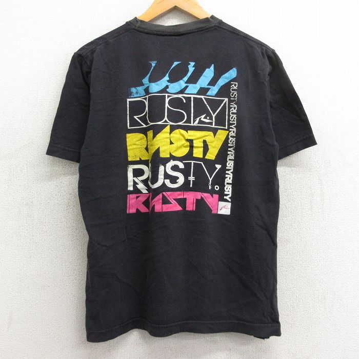 L★古着 半袖 ビンテージ Tシャツ メンズ 90年代 90s RUSTY コットン クルーネック 黒 ブラック 24mar27 中古