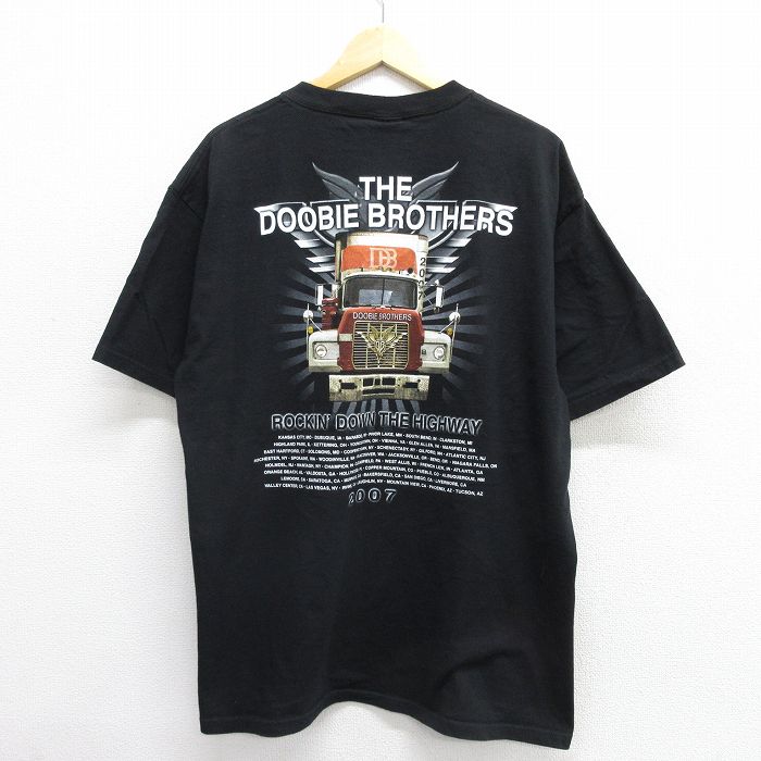 XL★古着 半袖 ビンテージ ロック バンド Tシャツ メンズ 00年代 00s ドゥービーブラザーズ 大きいサイズ コットン クルーネック 黒  ブラック 23jun19 中古